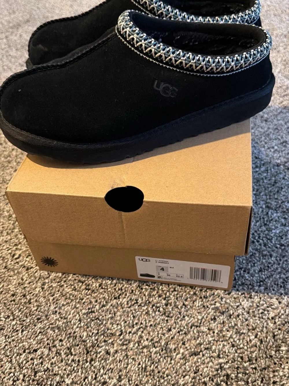 UGG Black Suede Slip-On Mule with Braided Trim